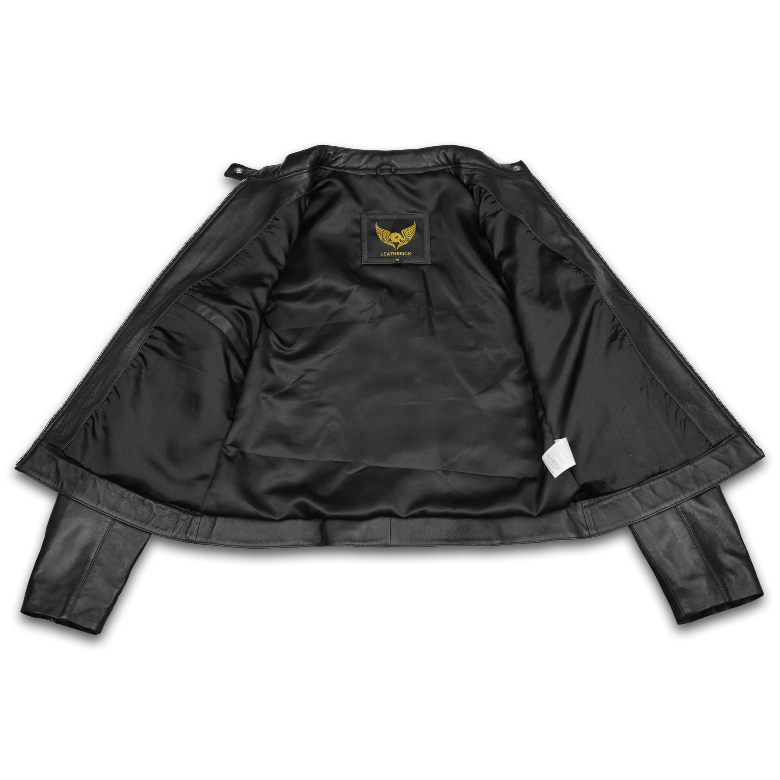 Leatherick Giacca da donna in pelle di agnello premium nera liscia con design testurizzato inciso al laser e chiusura frontale con cerniera