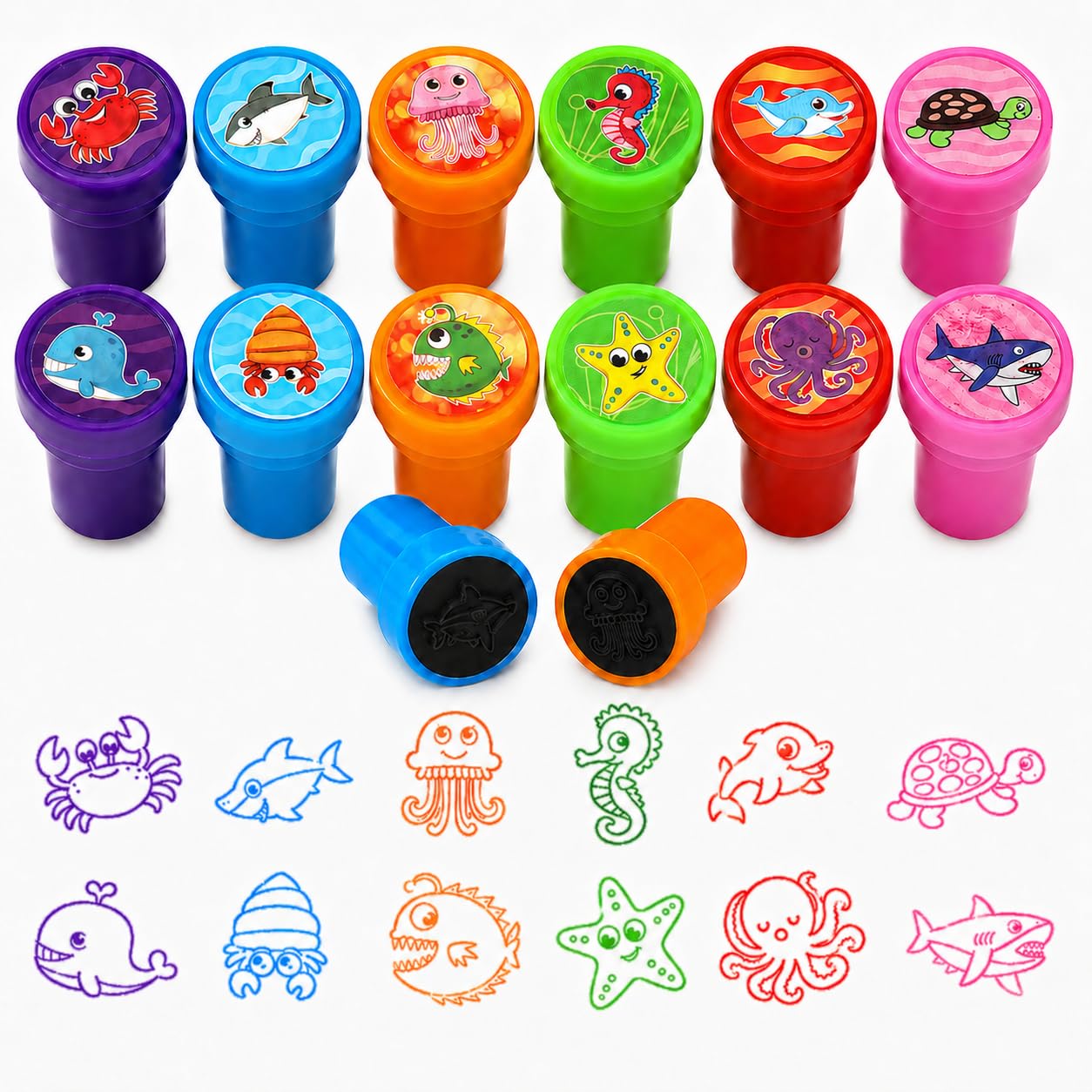 Cinrobiye 24 Pcs Ocean Animal Stampers Party Favor Set, Cute Sea Life Stamps for Kids Birthday Party, Classroom Rewards, Carnival Prizes, Goody Bag Fillers, Under the Sea Party Supplies — image 1