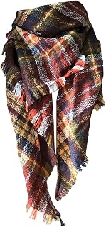 Women Winter Triangle Scarf with Classic Plaid Warm Long Shawl Wraps Large Cozy Blanket Scarves (Brown, Adult)