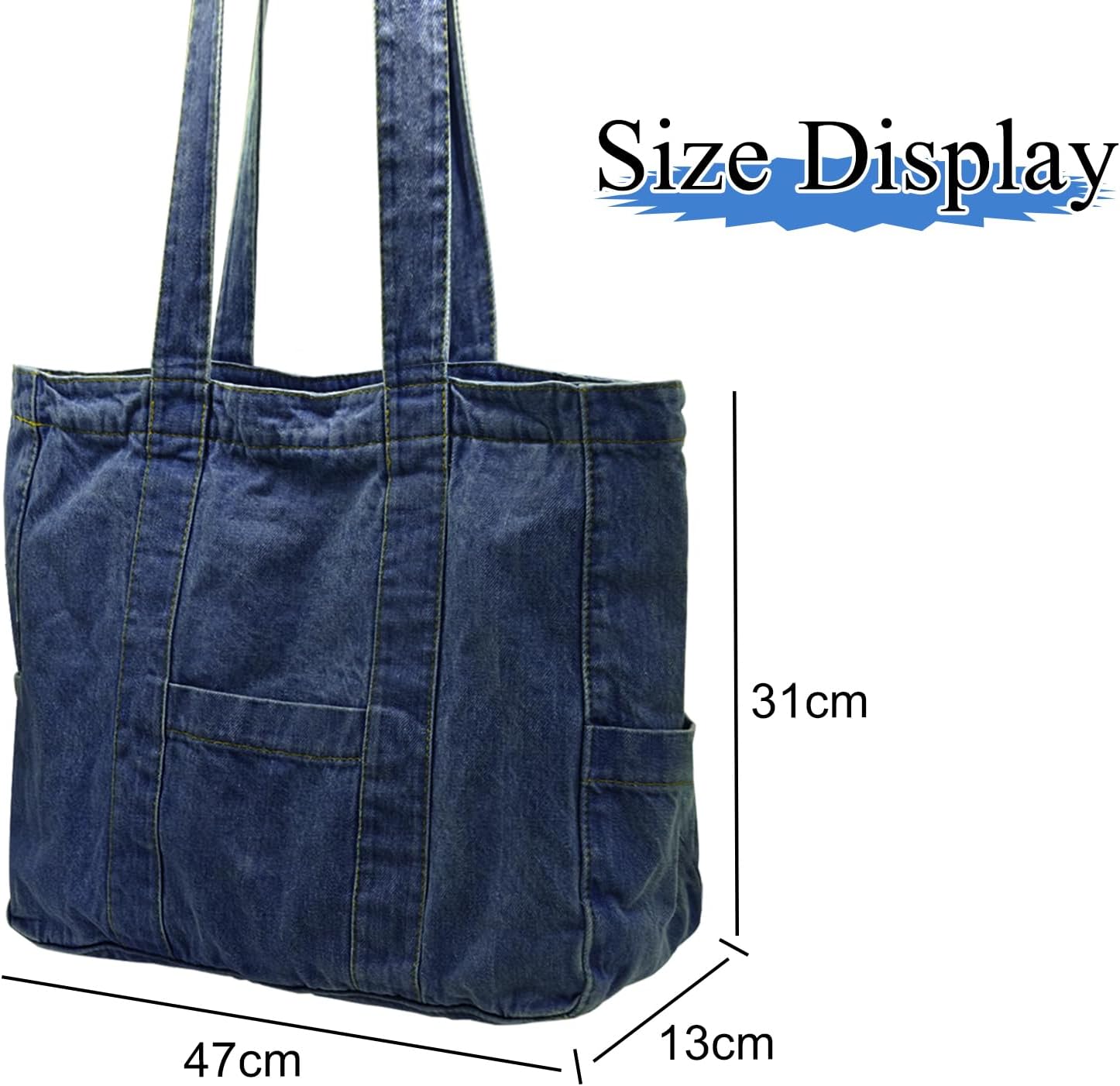 Denim Women's Shopper Bag, Women's Tote Bag, Large Bag with Zip, Carry Bag, Shopping Bag for School, Work, Office, Travel, Shopping, Everyday Use image 3