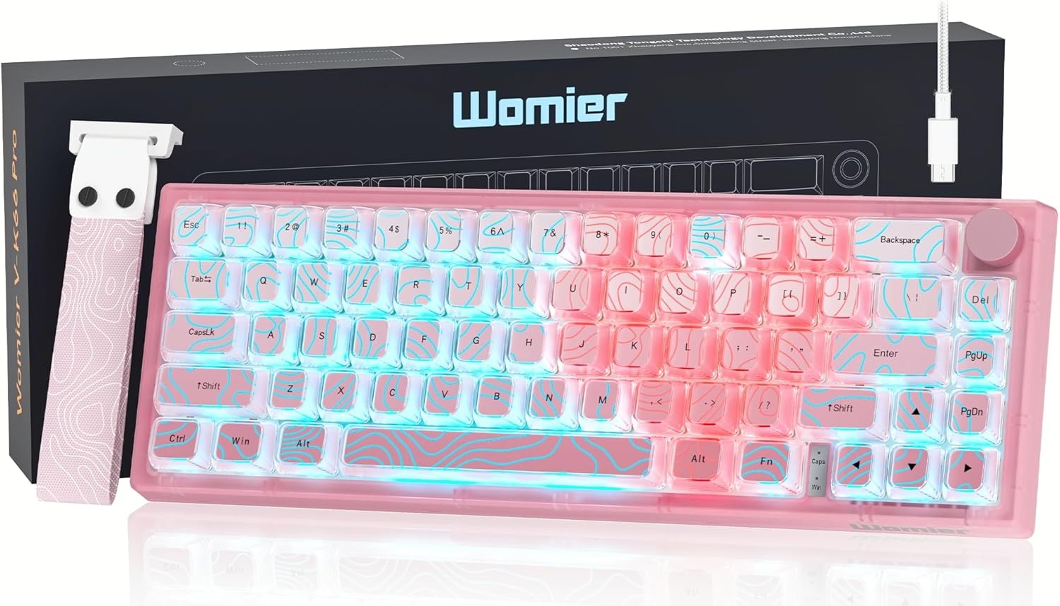 Womier 60% Percent Keyboard Pink Mechanical, QMK/VIA Creamy Gaming Keyboard Topographic, Hot Swappable Gasket Mount RGB Wired Key Board & Translucent Keycaps(VK66 PRO)