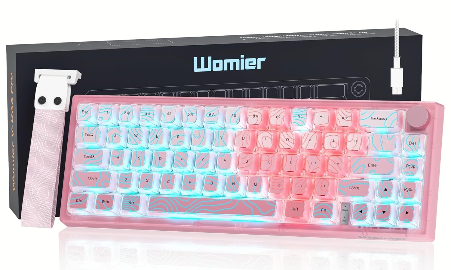 Womier 60 Percent Keyboard Pink Mechanical QMK VIA Creamy Gaming Keyboard Topographic Hot Swappable Gasket Mount RGB Wired