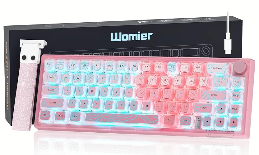 Womier 60% Percent Keyboard Pink Mechanical, QMK/VIA Creamy Gaming Keyboard Topographic, Hot Swappable Gasket Mount RGB Wired Key Board & Translucent Keycaps(VK66 PRO)