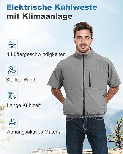 FERNIDA Koelvest, 18 V verkoelend ventilatorvest met accu en 2 ventilatoren ter verlichting van de zomerhitte, ademende kleding voor airconditioning, zwart, S