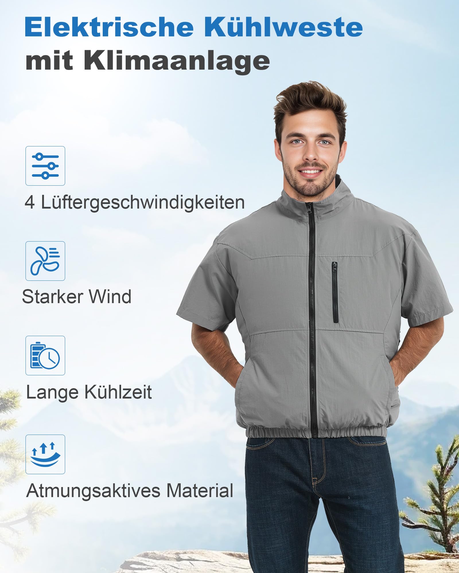 FERNIDA Giubbotto Refrigerante Uomo con Batteria da 10000mAh, 7,4 V, Gilet Refrigerante Elettrico con 4 Ventole per Estate, Tempo Caldo, Abbigliamento Traspirante per Uomini e Donne,L
