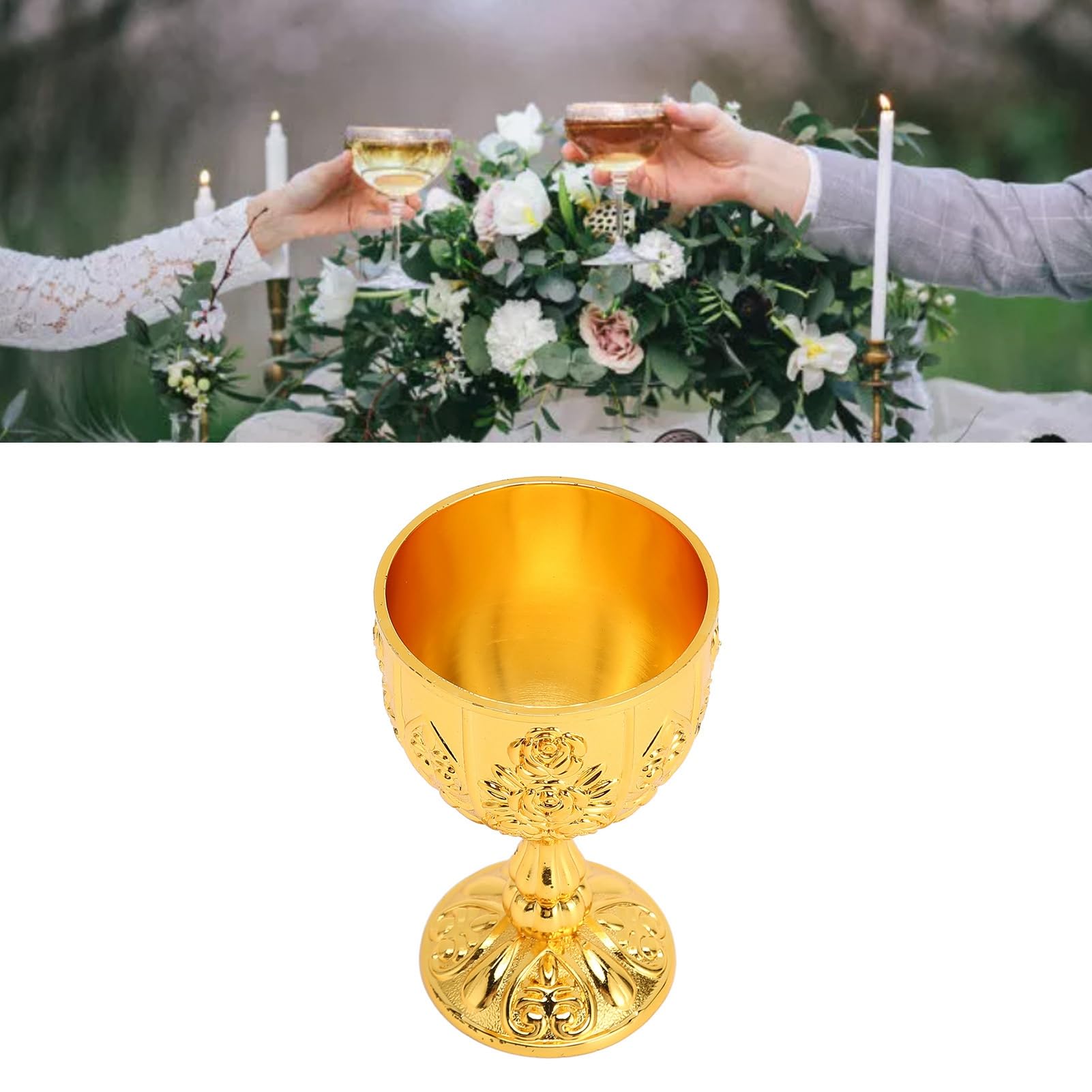 Metallgeprägter Weinbecher, Vintage-Schnapsgläser aus Metall, Vintage-Kelch, Wein-Likör-Becher, Blumenmuster, Exquisite Details, Metall-Weinbecher Für Heimgeschenke(Gold)