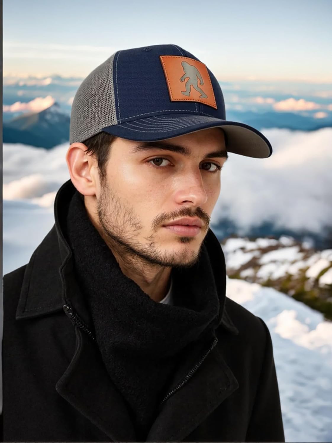 Sasquatch Bigfoot Hats,Bigfoot Trucker Hat for Dad Papa Leather Patch Baseball Caps - Image 6