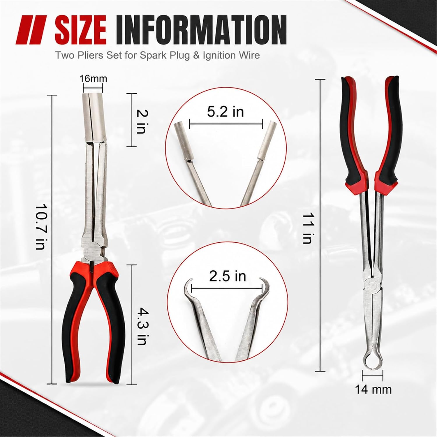 Okllen Set of 2 Car Spark Plug Removal Plier Tool, Professional Carbon Steel Boot & Wire Pliers Set for Cars/Trucks/Motorcycles, Non-Slip Grip & Extended Reach Design image 2