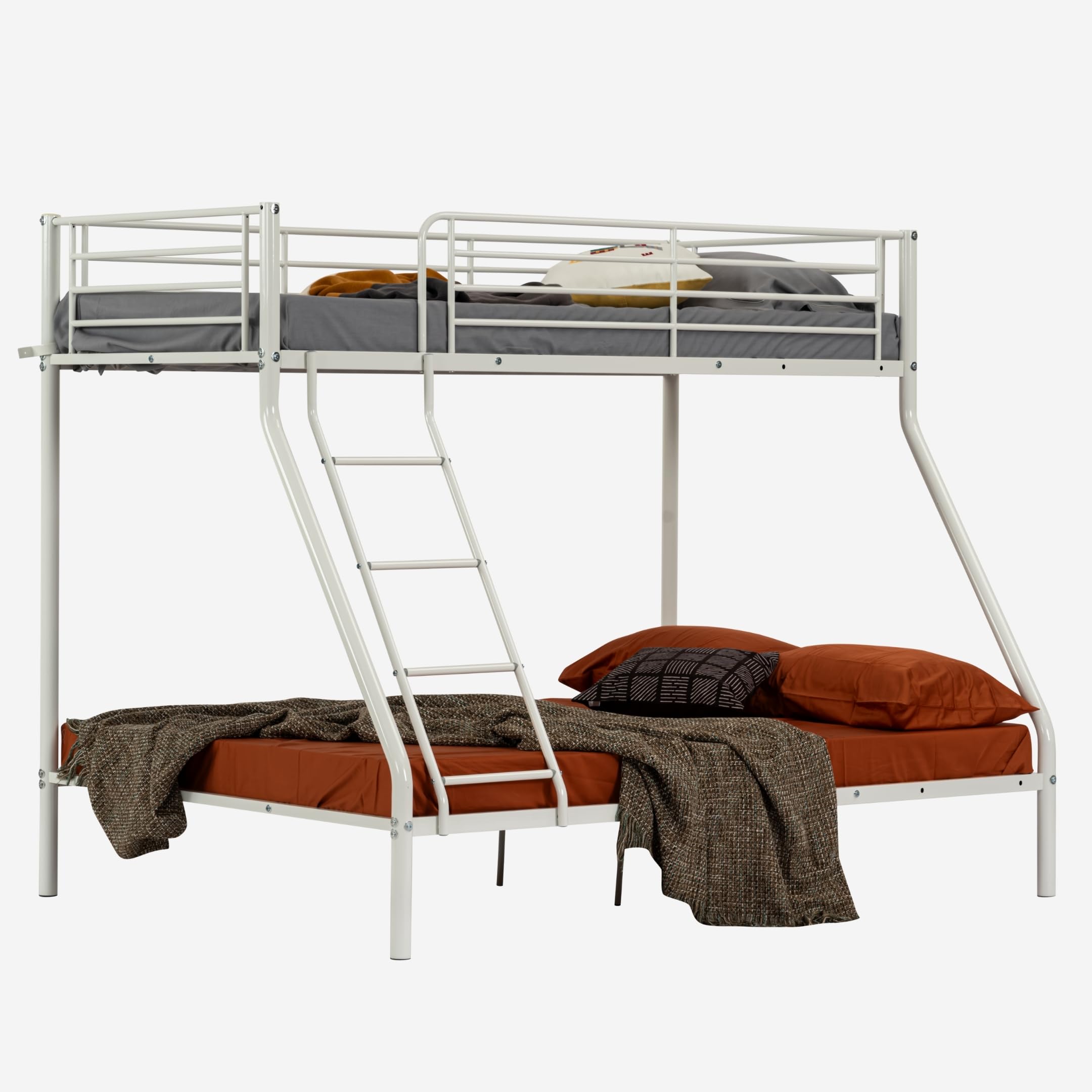 MEUBLE Cosy Litera 3 Personas Marco de Camas Infantil 90 & 140x190cm de Metal con Somier Barandilla y Escalera Estructura Tubular para Niño Dormitorio Casa, Blanco