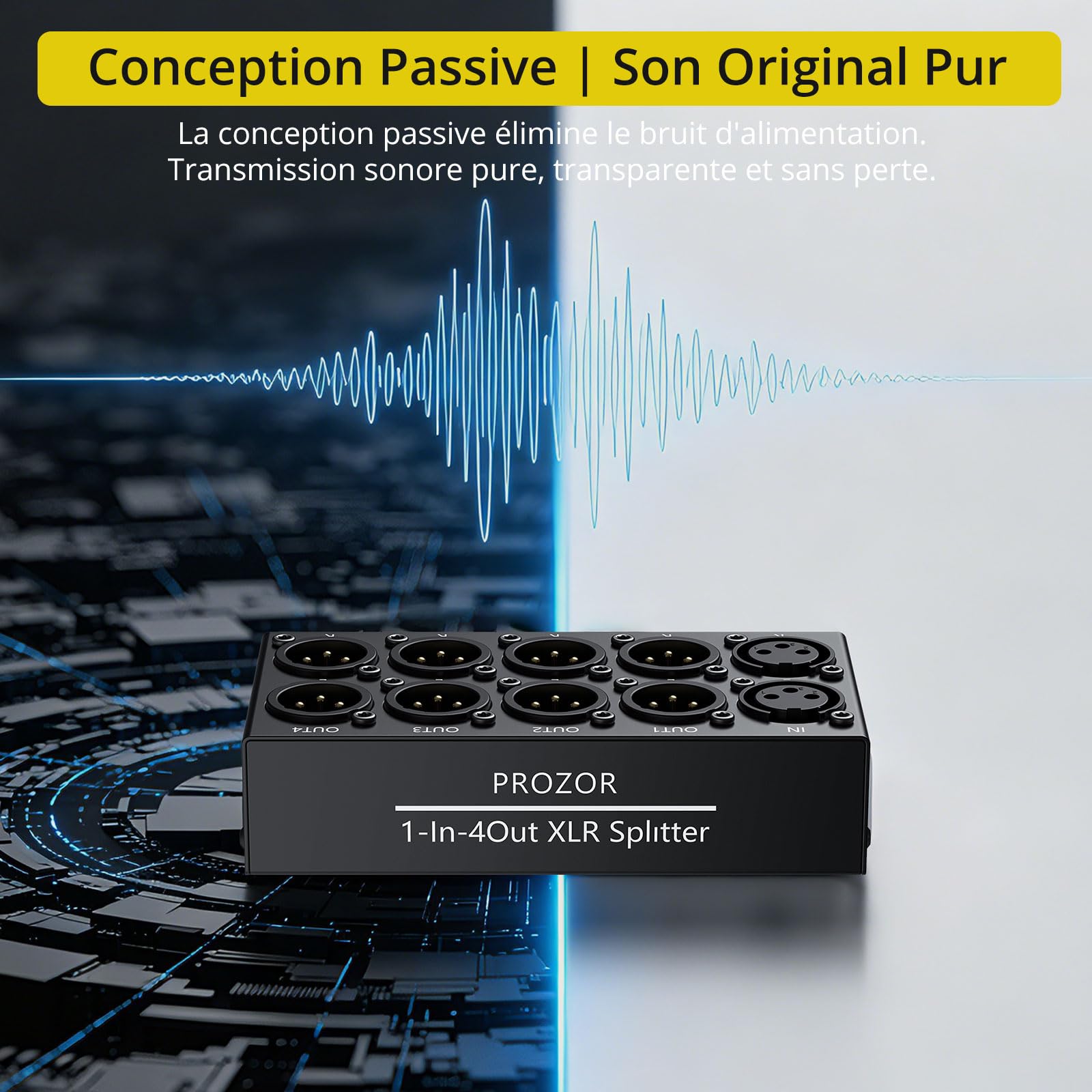 PROZOR Répartiteur XLR Stéréo 1 Entrée 4 Sorties - 2 Entrées 8 Sorties - Passif sans Alimentation - Design Ultra-Fin - Boîtier Métallique - pour Home Studio, Monitoring, Scène