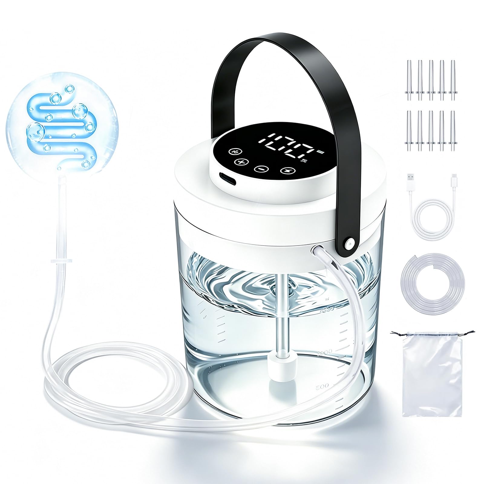 Kit de enema eléctrico de café para limpieza de colon para mujeres y hombres, cubo de enema de 1.5 L, kit de limpieza orgánica con presión de agua ajustable de 100 niveles, pantalla LED, 10 boquillas