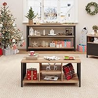 Vista 8 de FATORRI Mesa de centro rústica y mesa consola para sala de estar (roble rústico)