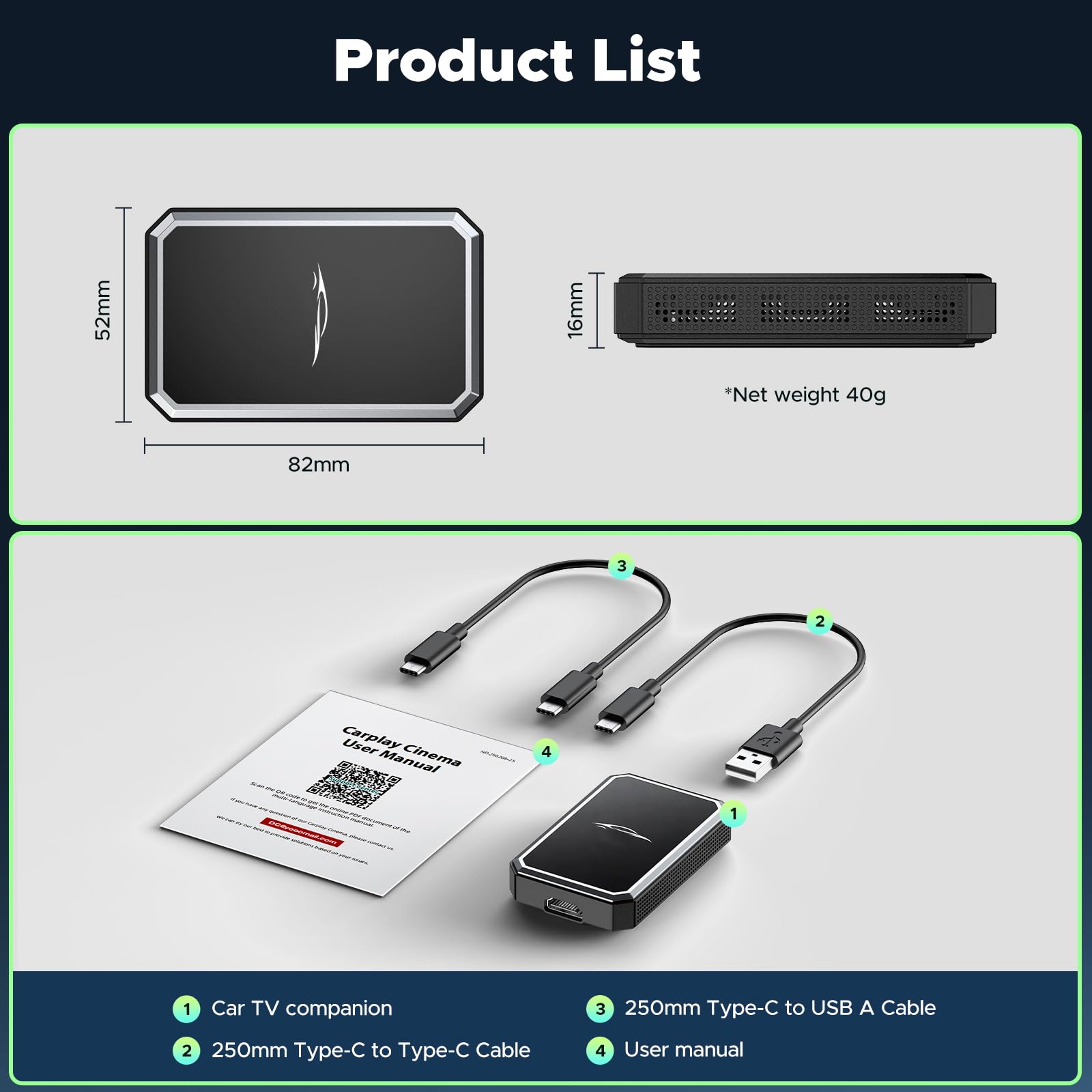 LAMTTO Car TV Mate, Bezprzewodowy Adapter Carplay do OEM Wired Carplay F-ire TV/konsola do Gier, HDMI Multimedia Plug+Play Przewodowe Modele Samochodów CarPlay iOS 10+, Type-C/USB