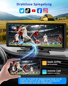 ESSGOO Carplay Android Car Display 10.26 Inch A-pple Carplay Screen for AirPlay/Mirror Link Car Multimedia Player with Wireless Touch Screen GPS Navigation Bluetooth 5.3 Voice Assistant AUX Car