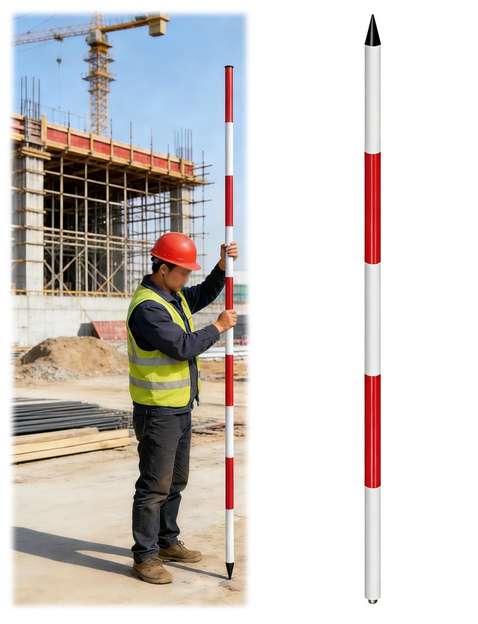 AMZBNEIDI Duty Alummsurvey Pole, Survey Rod Detachable Aluminum Range Pole Carry Bag Centering Rod Multiple Sizes(Thick,Sharp End)