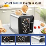 SAKAMOSH Smart Toaster 2 Slice, Touch Screen, Digital Toasters with 6 Browning Levels & 6 Bread Types, Bagel, Extra Wide Slots, Memory Function, Timer, 800W, Stainless Steel