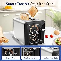 Vista 7 de SAKAMOSH Tostadora de pantalla táctil de 2 rebanadas, tostadoras digitales inteligentes, 6 niveles de tostado y 6 tipos de pan, función de memoria