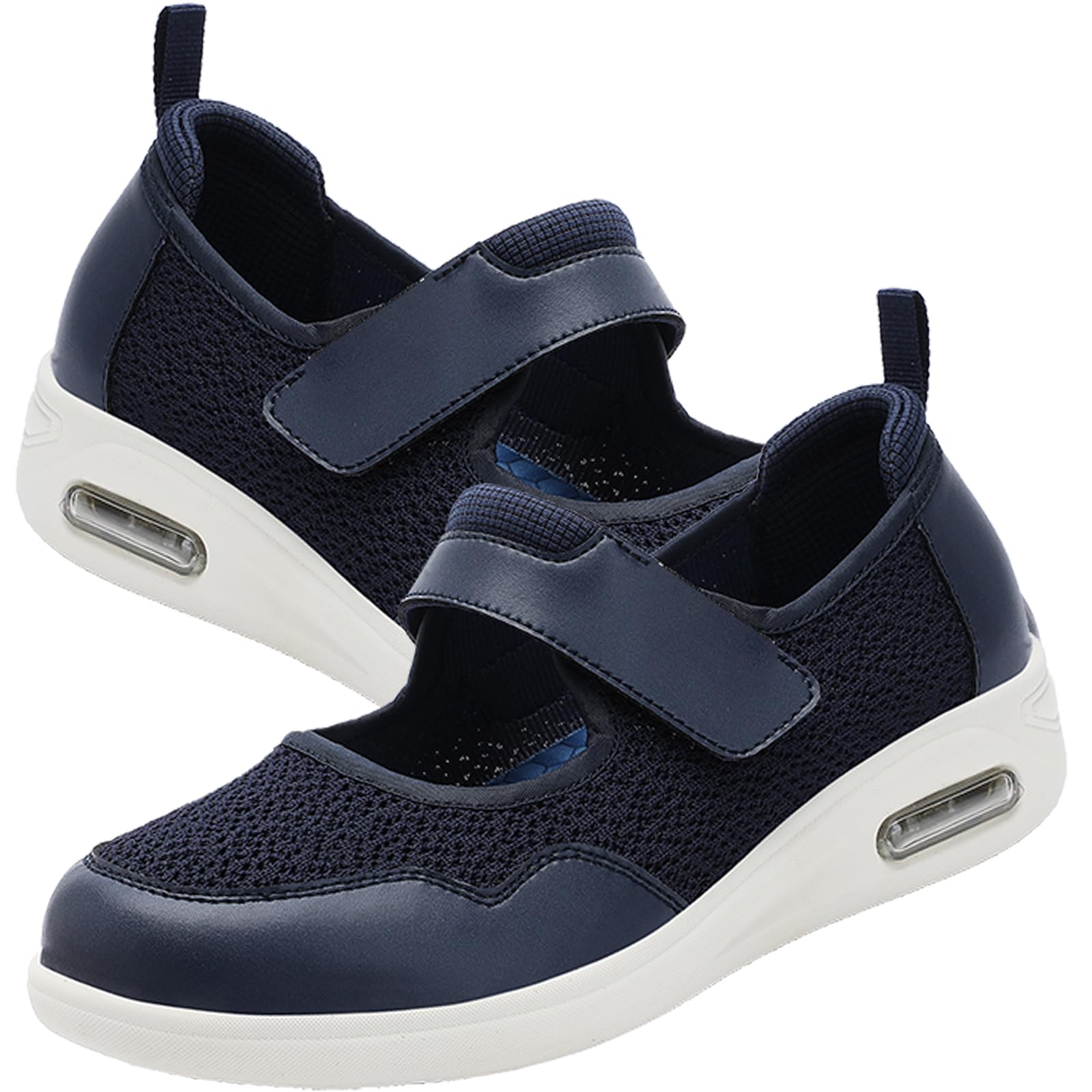 Scarpe Donna Ortopediche Eleganti Comode Anziana Estive Anziani per diabetici Extra Largo Regolabile Passeggio gonfiore dei Piedi Ampie Larghezza Hook And Loop sanitarie,Blu,38 EU