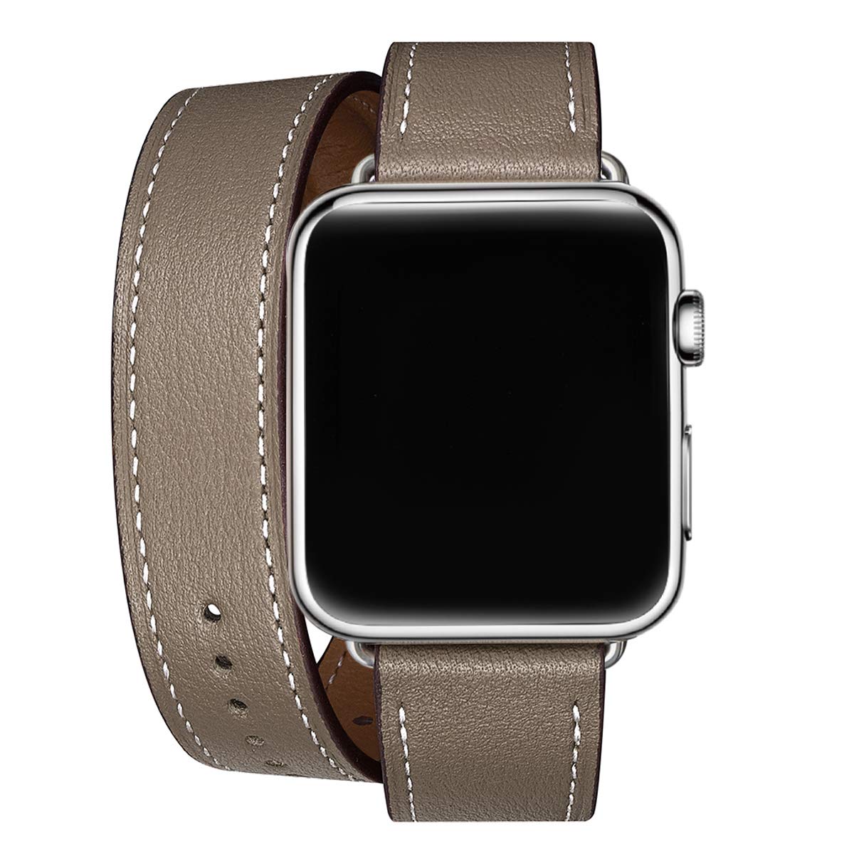 Photo 1 of 2PK WFEAGL Compatible Watch Band 38mm 40mm 42mm 44mm, Top Grain Leather Double Tour Band for Watch Series 5,Series 4,Series 3,Series 2,Series 1,Sport (Coffee Band+Silver Adapter, 42mm 44mm) Coffee/Silver 42mm 44mm
