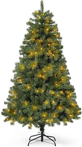 Miniatura 3 de CAPHAUS Árbol de Navidad artificial preiluminado de alta calidad de 7.5 pies con punta de rama prearticulada 1346 y soporte plegable, árbol de