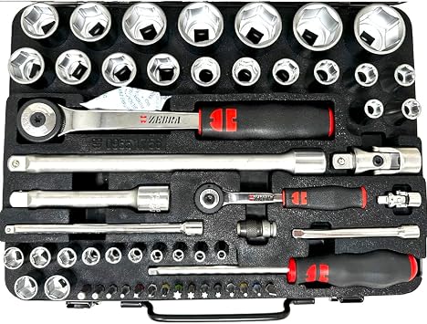 Würth Zebra socket wrench 1/4 + 1/2 inch assortment 6-kant 56 parts in metal cassette