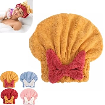 New Super Absorbent Hair Towel Wrap for Wet Hair, Ultra Absorbent Hair Quick Drying Towel for Women, Efficieint Super Absorbent Hair Towel Wrap, Microfiber Bow Tie Hair Towel Wrap Yellow