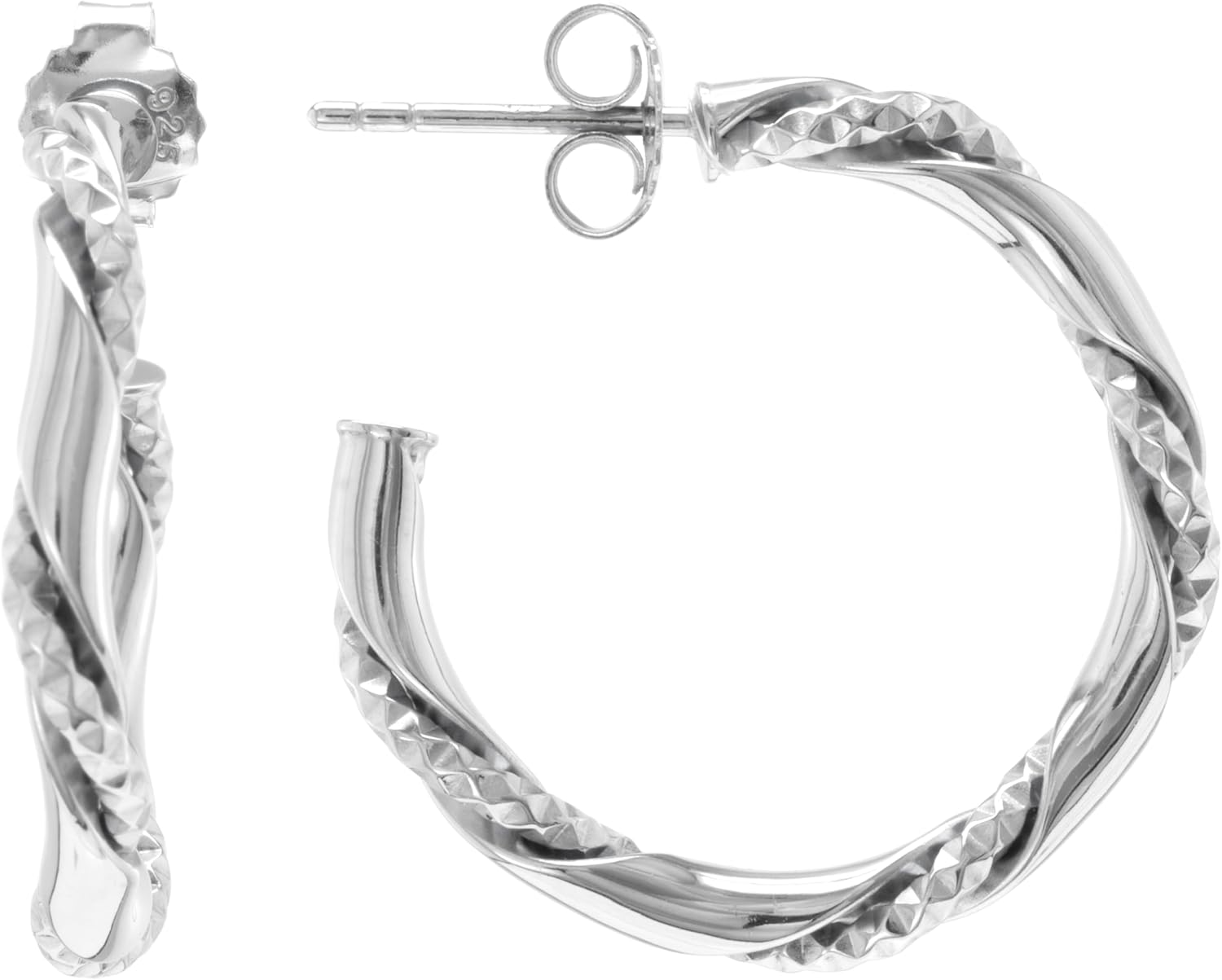 Judy Crowell Jewelry Sterling Silver Classic Diamond Cut Twist Hoop Earrings