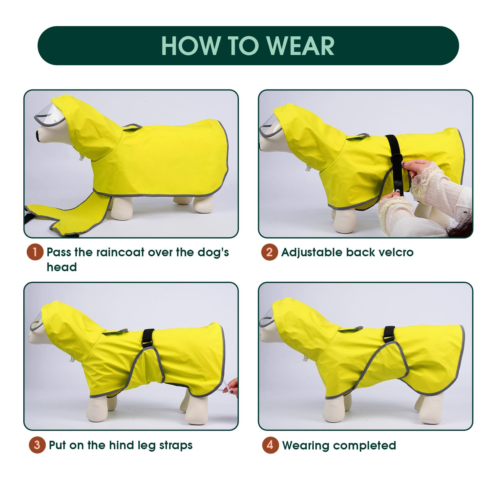 Kuoser Dog Raincoat, M Waterproof Dog Coat with Reflective Trim, Lightweight Pet Rain Slicker, Outdoor Windbreaker - Image 4