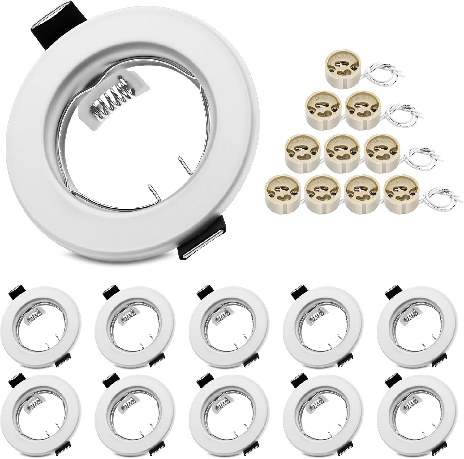 Round White Recessed Ceiling Downlight Frames with GU10 Sockets, 55 ...