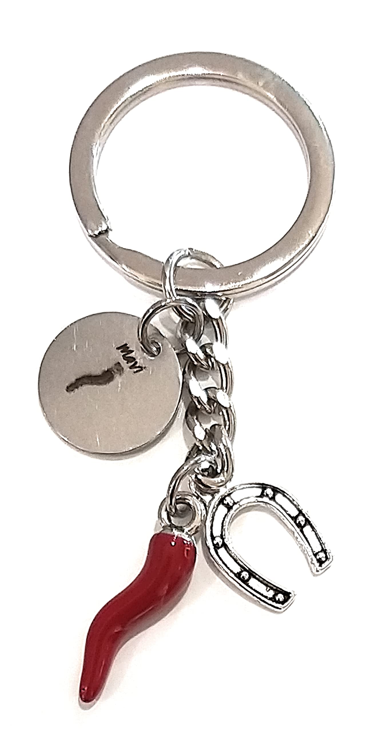 Mavijewel portachiavi con pendolo corno portafortuna e ferro di cavallo in acciaio