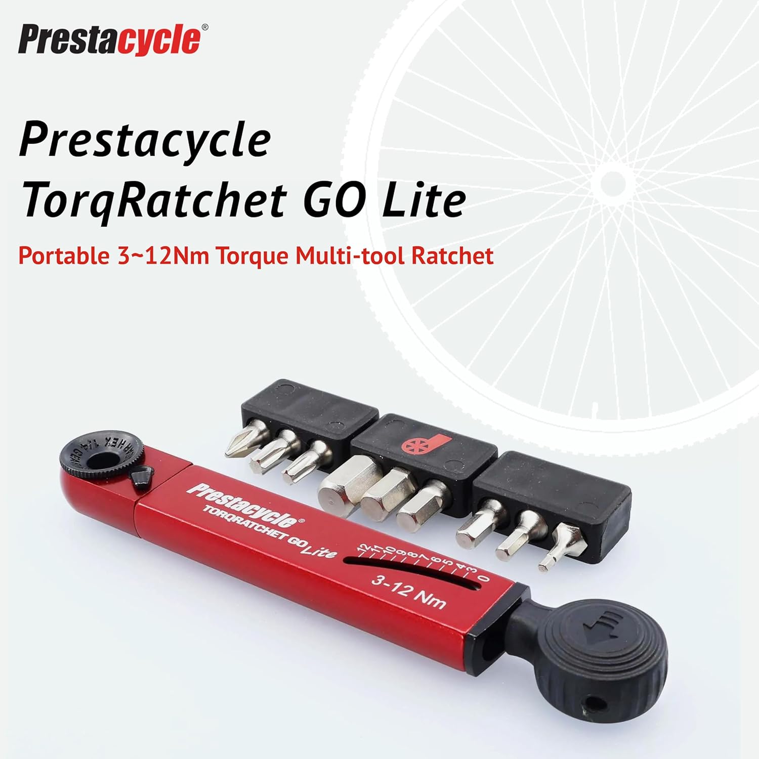 Prestacycle TorqRatchet GO Lite – Portable 3-12Nm Beam Torque Wrench & Ratchet Multi-Tool, 9 Hardened Bits, Lightweight Pocket Tool for Bike Repair, Compact 124mm, 46g, Compatible with ¼” Bits