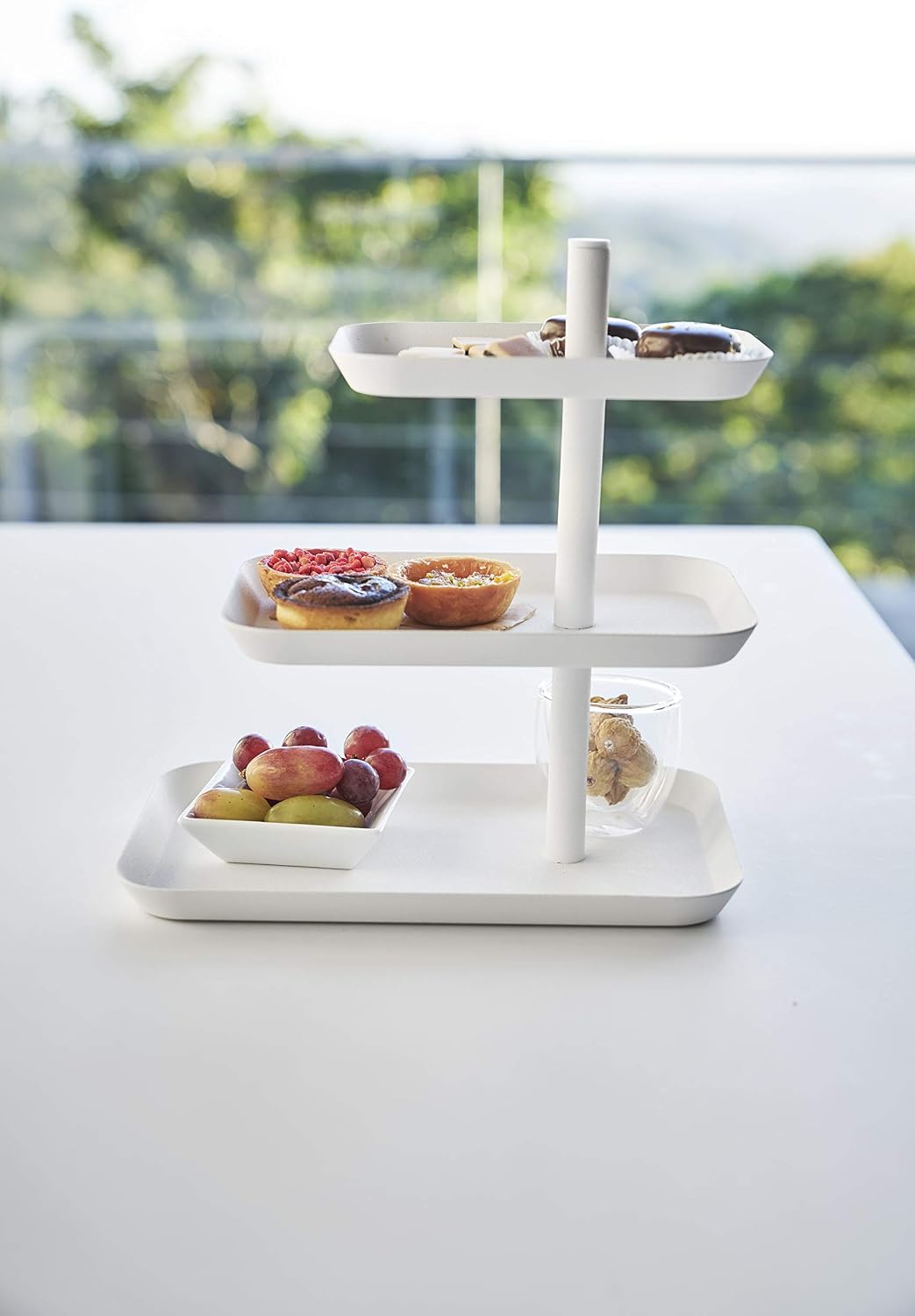 YAMAZAKI Tower 4280 3-tier serving plate for cookies fruit, cake, steel, white, L 24.7 x W 15.7 x H 25.7 cm - Image 4