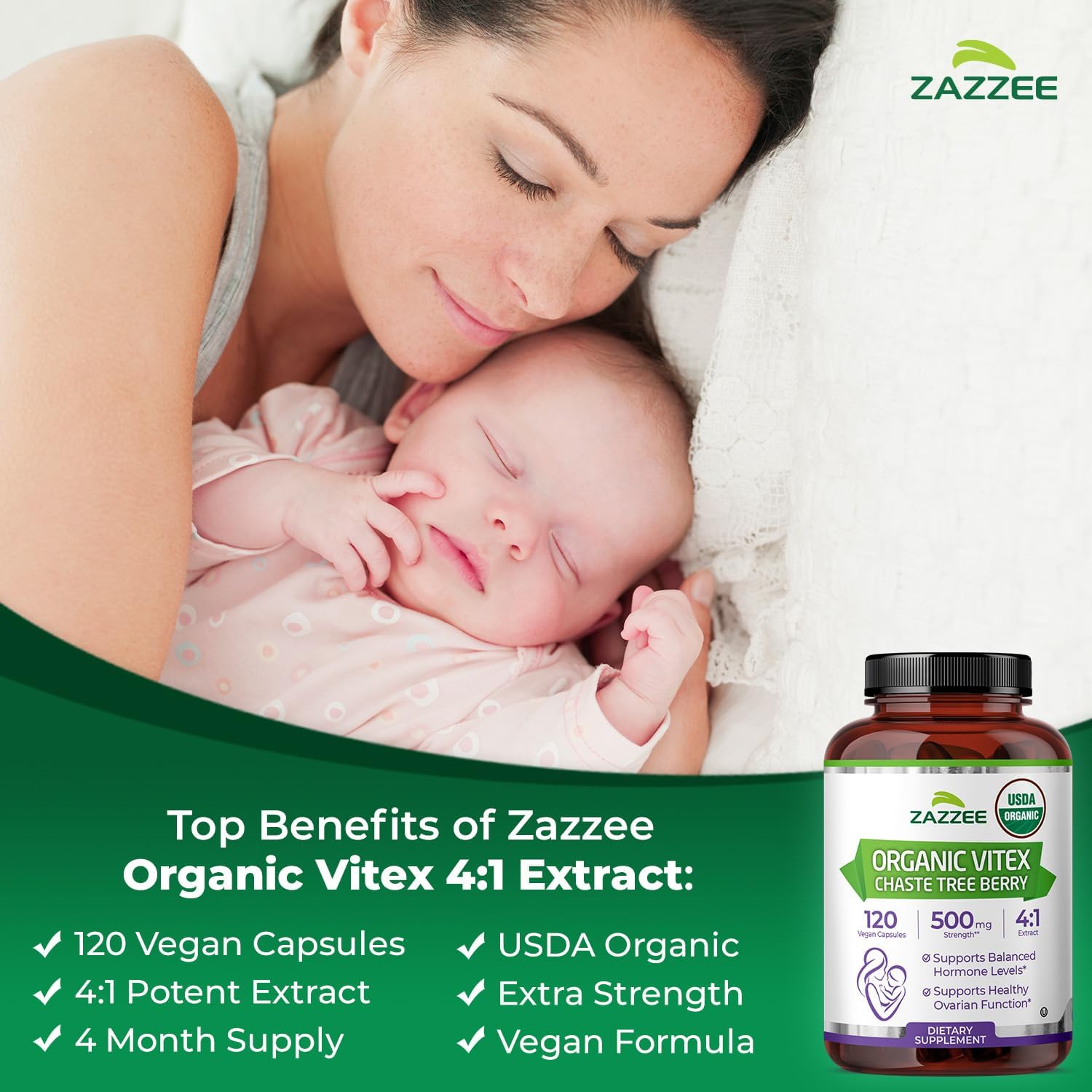 Zazzee USDA Organic Vitex Chasteberry, 120 Vegan Capsules, 4 Month Supply image 4
