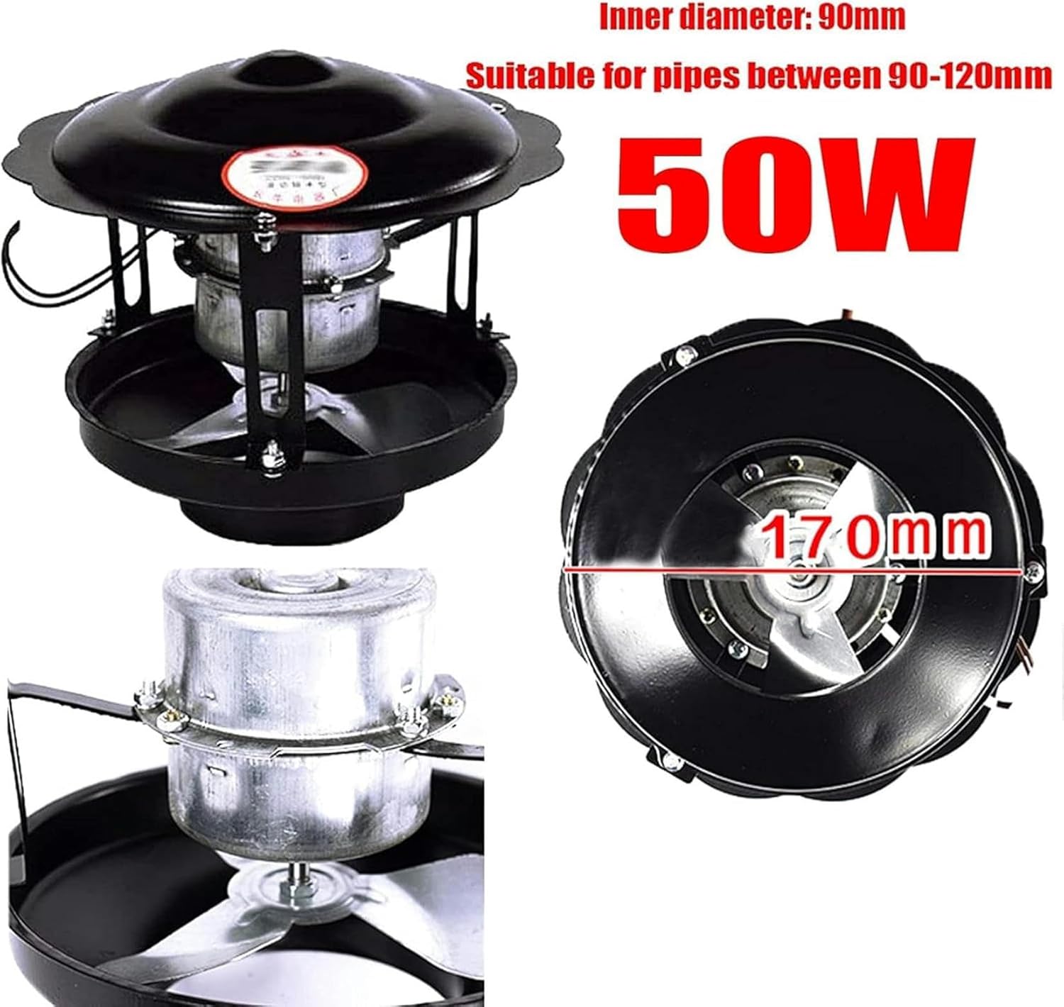 Chimney Fireplace Fan, Chimney Fan, 50W/60W/100W Fireplace Exhaust Fan, Chimney Smoke Evacuator Flue Fan Chimney Draft Inducer Chimney Exhaust Fan for Fireplace~/