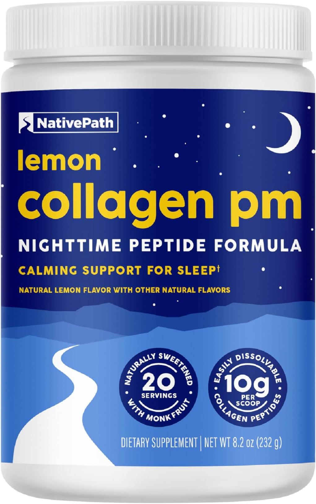 Collagen PM Sleep Powder, Lemon - Melatonin, Magnesium, GABA & L-Theanine with 10g Grass-Fed Collagen - 20 Servings, Nighttime Recovery Drink