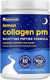 NativePath Collagen PM - Lemon Nighttime Collagen Peptides Powder with Magnesium, GABA, L-Theanine and Melatonin - 20 Servings