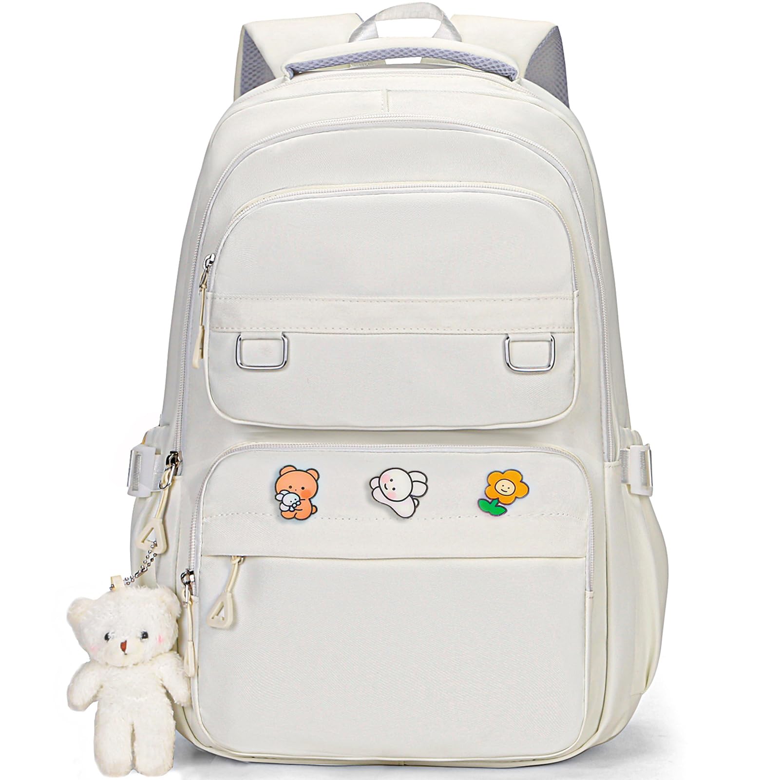 HuiLeo Cute Aesthetic School Backpack for Teens Girls Boys Women, College Laptop Bookbag for High Middle School Student (White)
