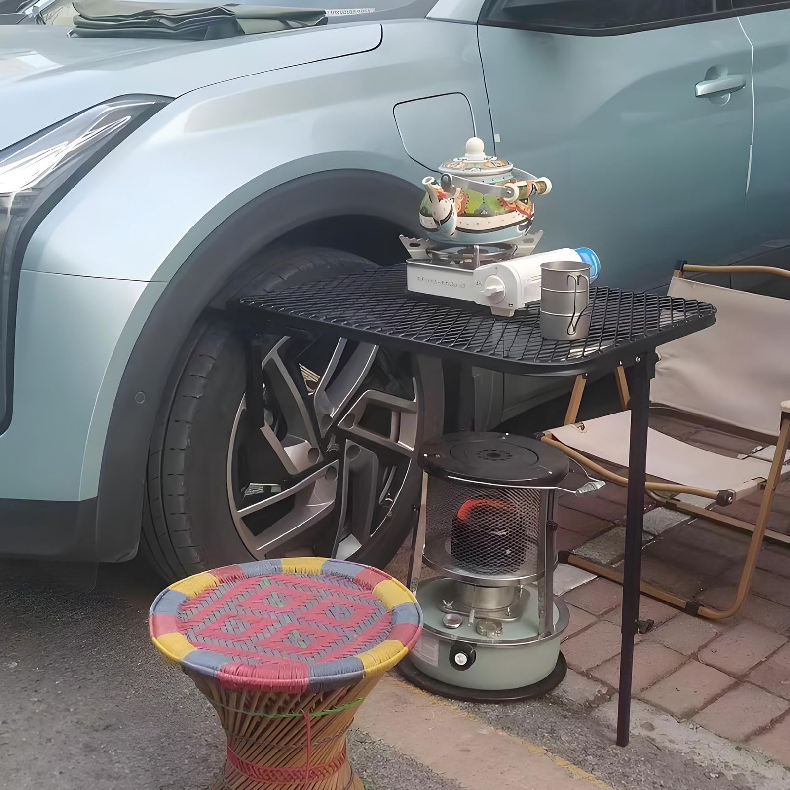 Table à tréteaux portable pour pneus de voiture pour l'extérieur, café, salle à manger, cuisine, pique-nique, barbecue, camping, table de camping pliante légère avec hauteur réglable, mini tables de