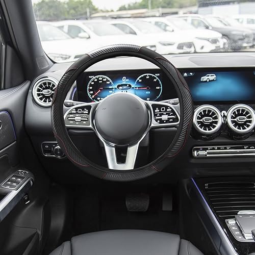 Funda de volante de automóvil, funda de volante de carbono de 15 pulgadas, accesorios de volante antideslizantes transpirables para hombres y