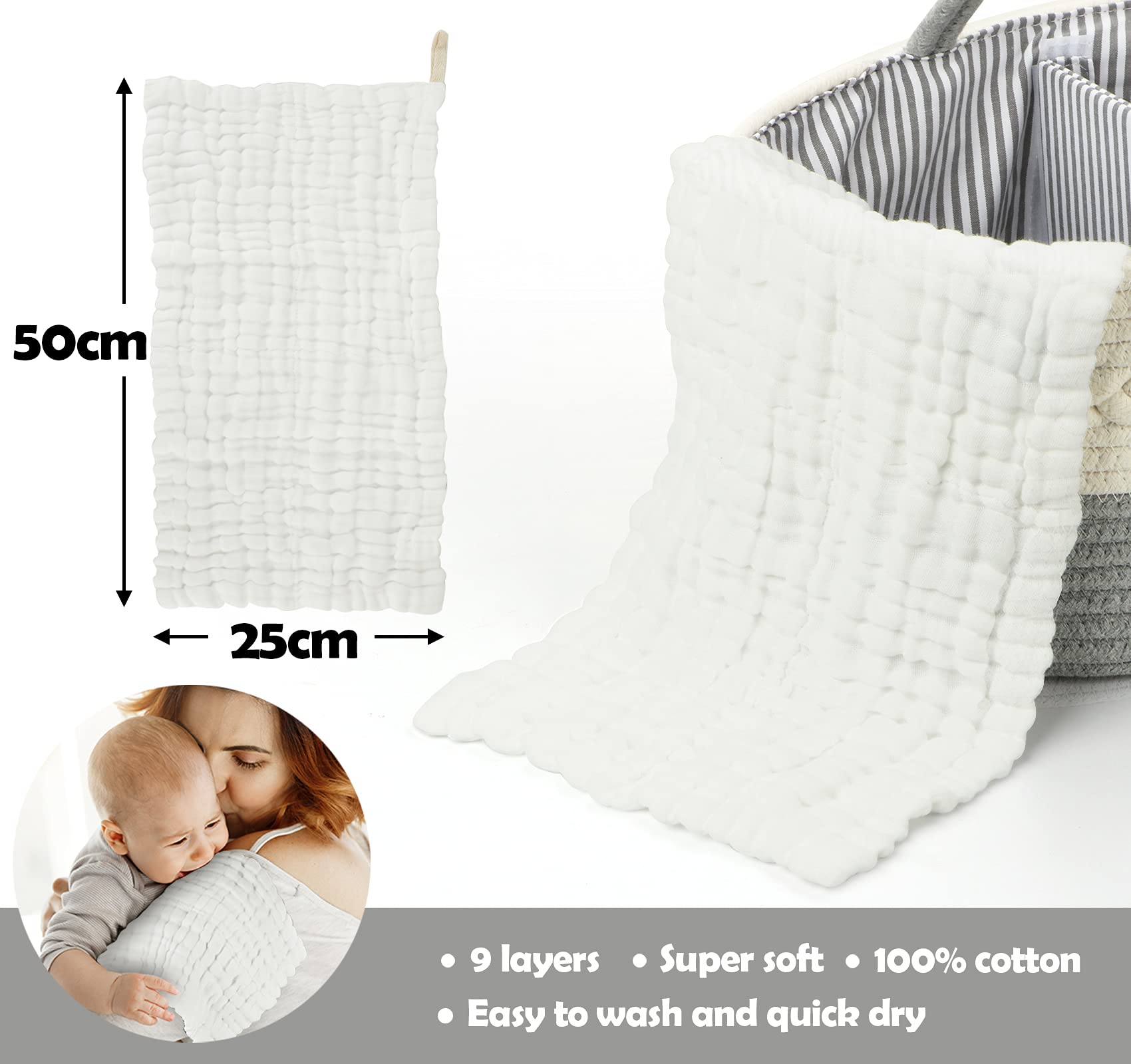 ilauke Baby Luier Caddy Organizer Groot formaat, Kwekerij Opbergbak Baby Douche Gift Basket, Verkleedtafel Organizer met mousseline Burp Doek