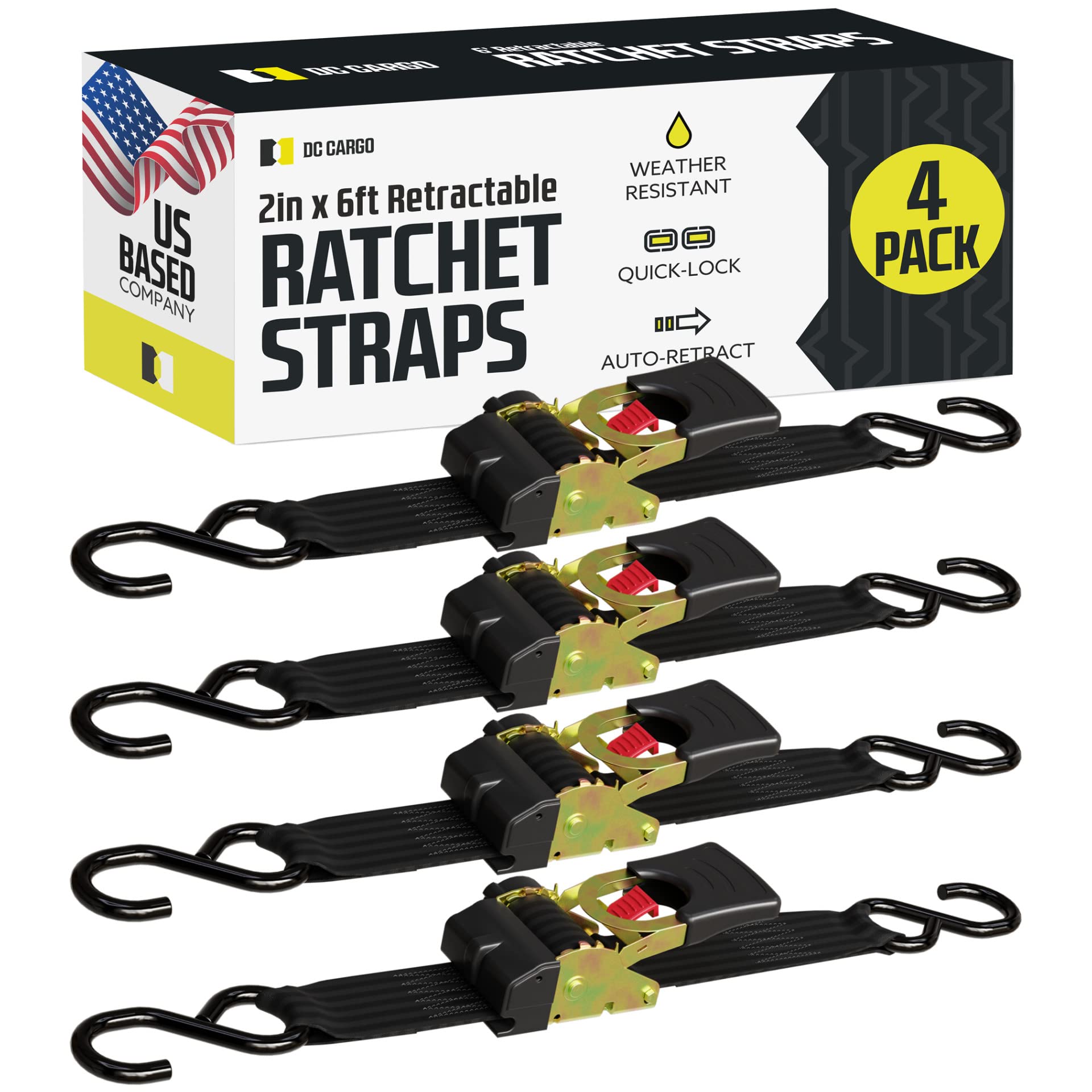 Buy DC Cargo Auto Retract Ratchet Straps 4 Pack 2" x 6' Retractable