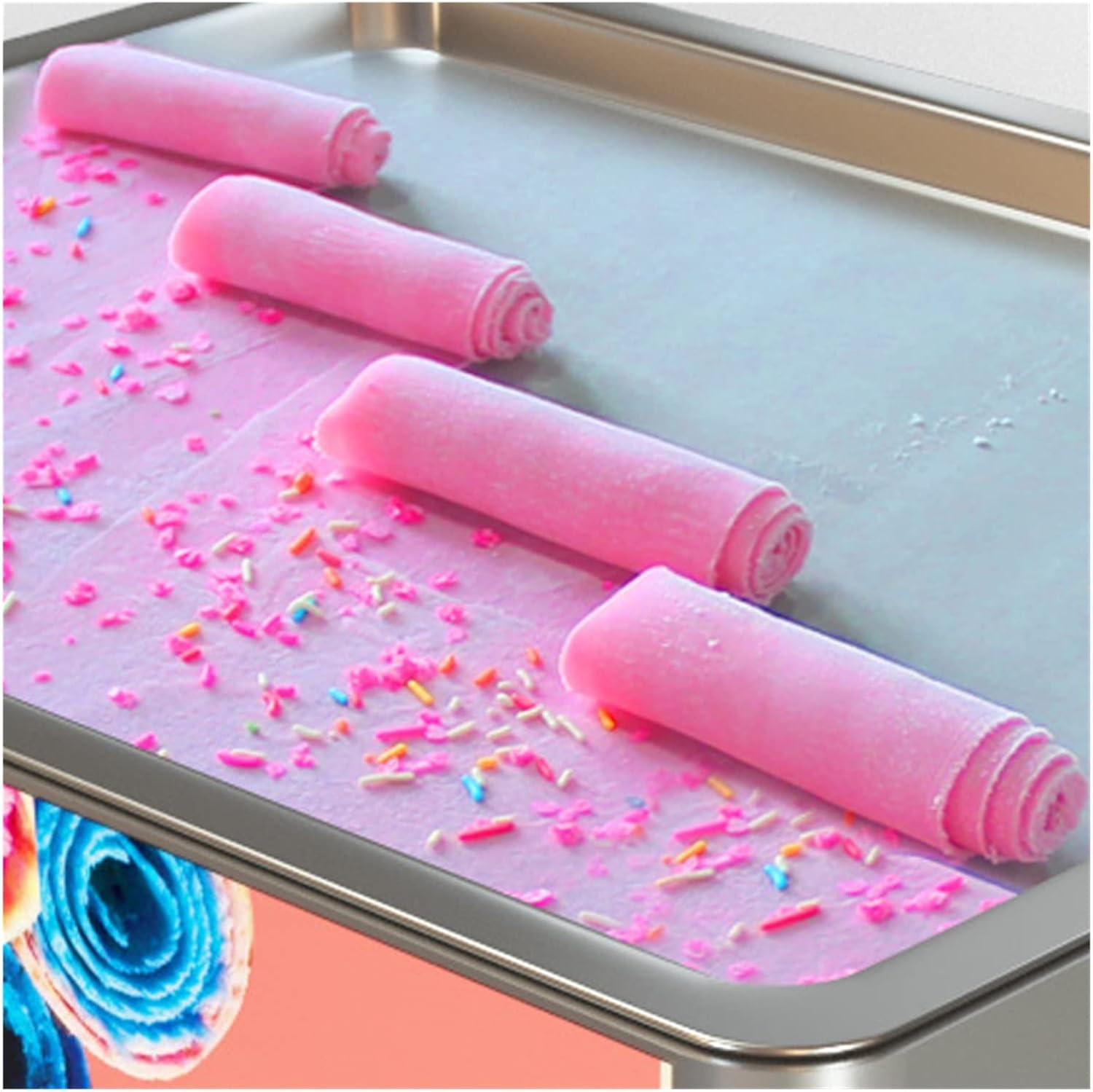 330W Electric Fried Ice Cream Roll Machine Commerial Use and Home Use Stainless Stell Fried Ice Pan Simple operation, suitable for beginners