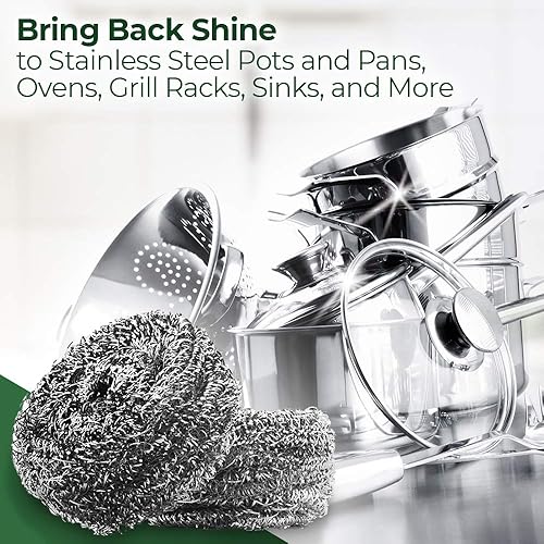 Vista 2 de Stanley Home Products Depuradores de acero inoxidable – Esponja resistente a la corrosión para ollas, sartenes, parrillas, hornos, fregaderos