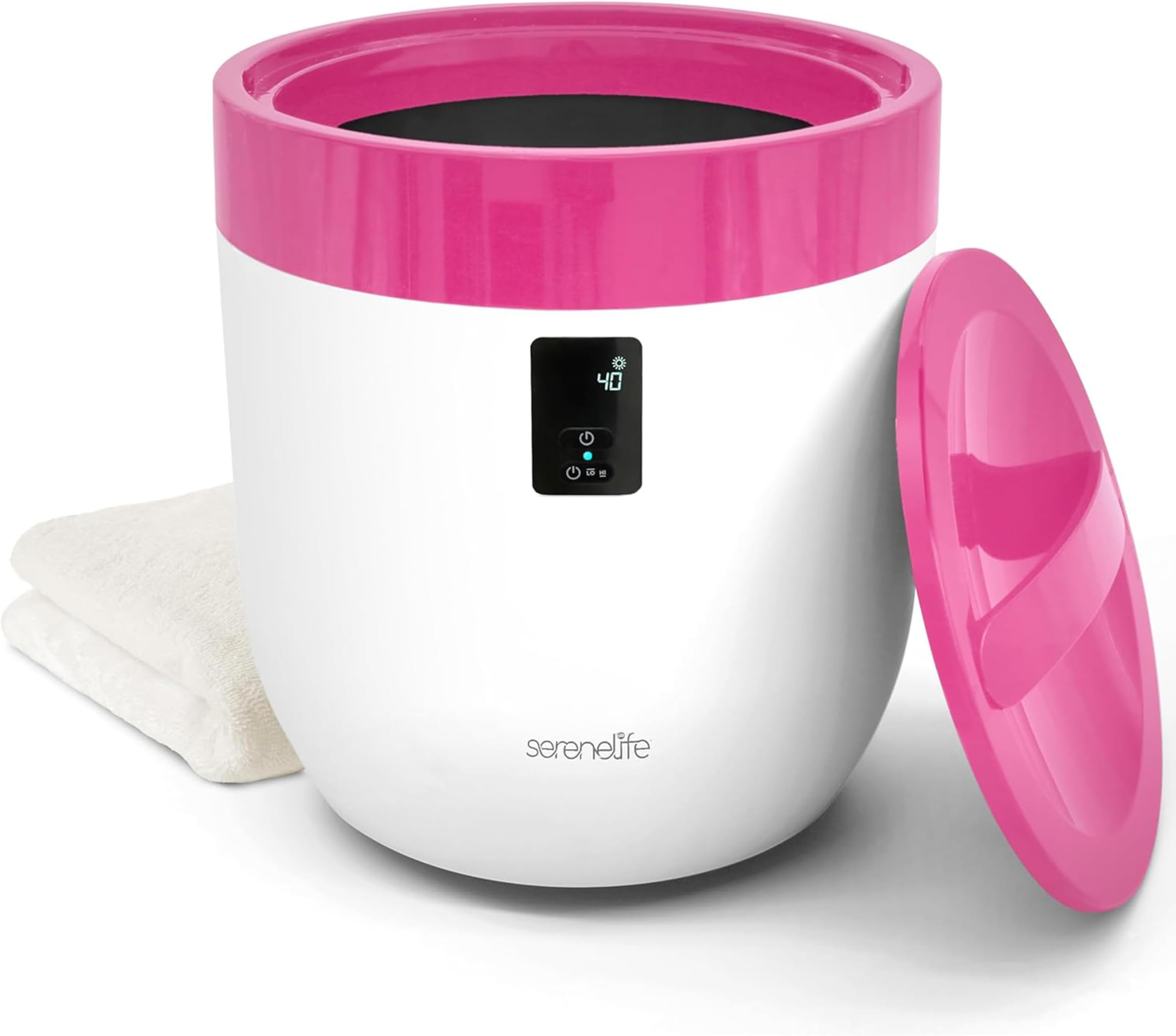 SereneLife Counter Towel Warmer Bucket - with Customized Fragrance for Spa and Bathroom, Luxury Heater, Auto Shut Off, Fits 1 Large Blanket, Bathrobe, PJs (Pink)