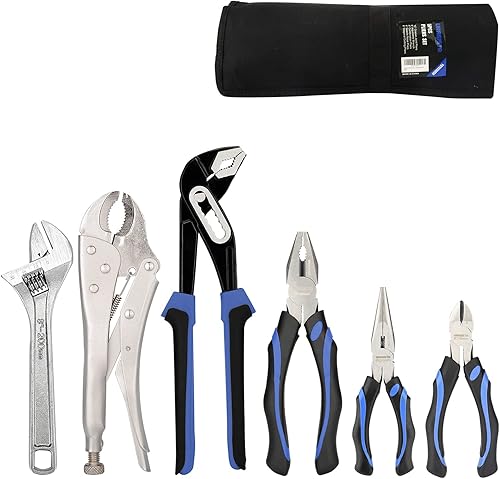 Kit de herramientas de mantenimiento del hogar de 6 piezas para hombres, incluye junta de ranura, nariz larga, corte diagonal, alicates de bloqueo,