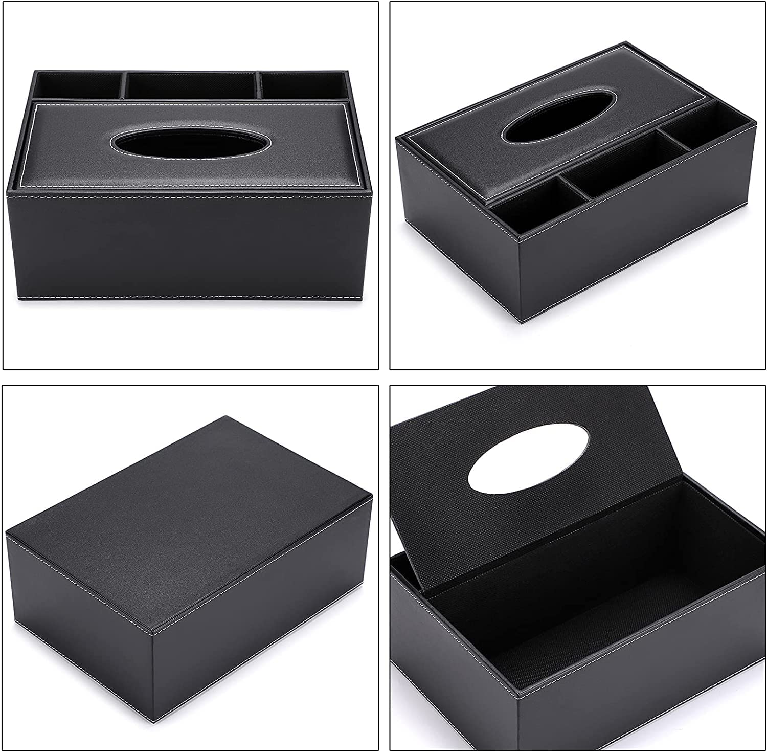 Porte-Mouchoirs En Cuir PU Élégant - Organisateur De Bureau Multifonction Avec Boîte à Mouchoirs Et Télécommandes