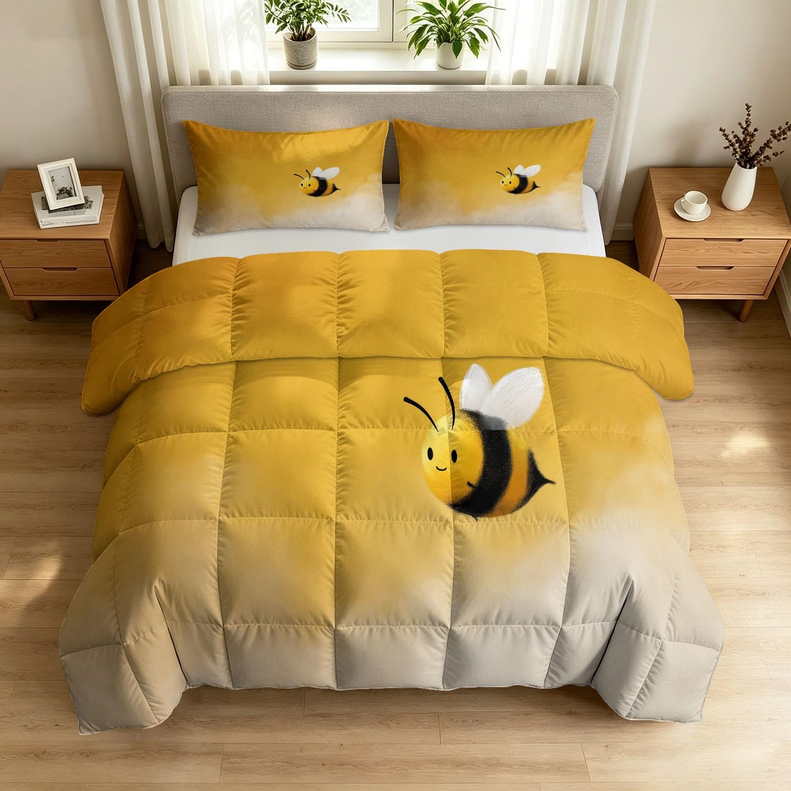 Edredón individual lavable de abejas para simplificar el lavado de la cama