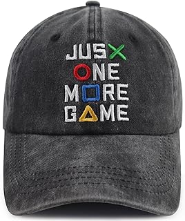 Just One More Game Hat for Men Women, Funny Adjustable Cotton Embroidered Gamer Baseball Cap