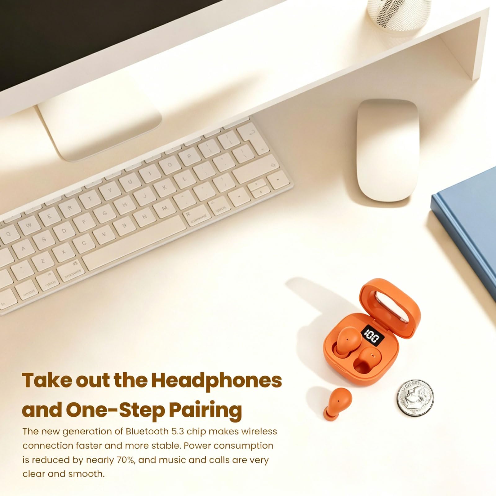 Mini auriculares invisibles naranjas para dormir de lado, pequeños canales de oídos, inalámbricos, Bluetooth, perfil bajo, los más pequeños, disueltos, pequeños, microdiscretos, para el trabajo