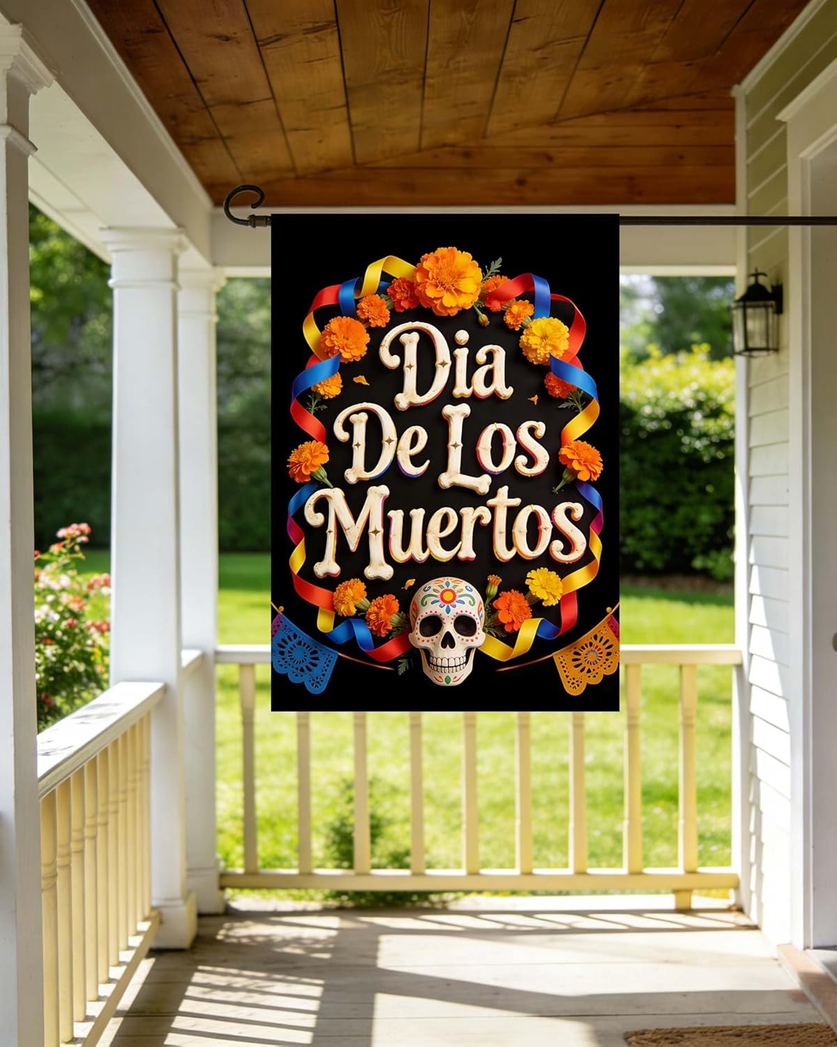 Mexico Dia De Los Muertos Sugar Skull Skeleton Candle House Flag 28" x 40" Double Sided Polyester Welcome Yard Garden Flag Banners for Patio Lawn Home Outdoor Decor